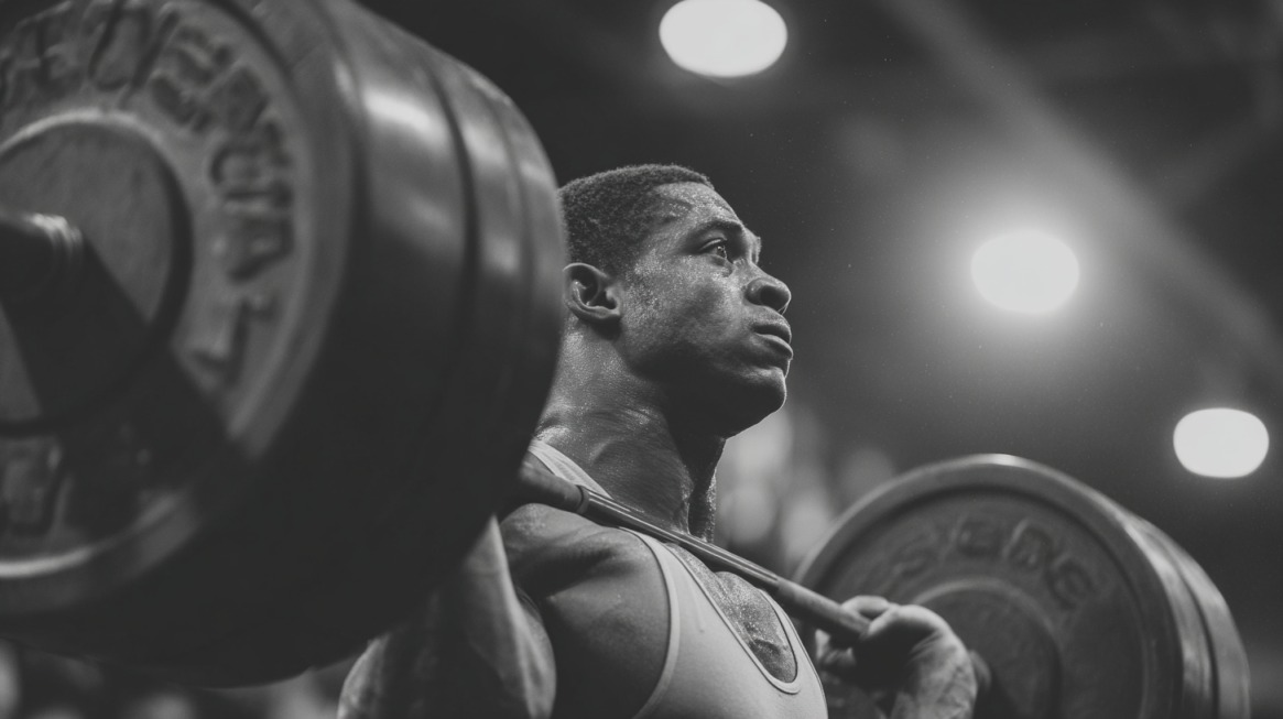 Athlete lifting heavy barbell during intense workout