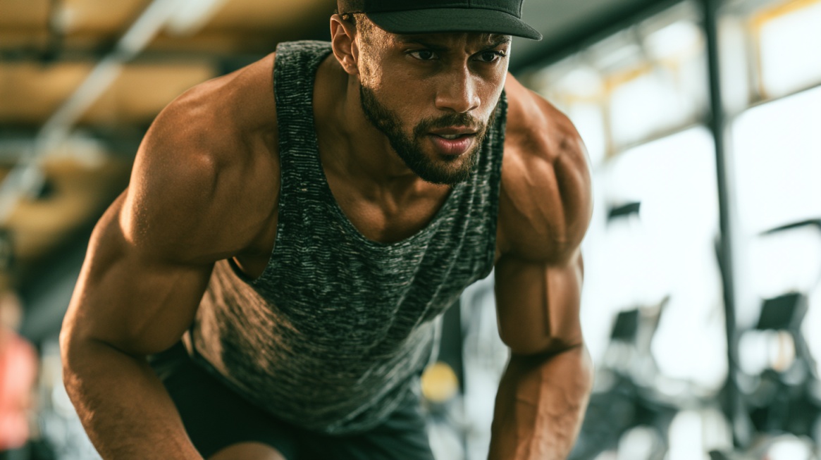 Focused athlete training in a gym, representing commitment and consistency needed to maintain a long term workout plan